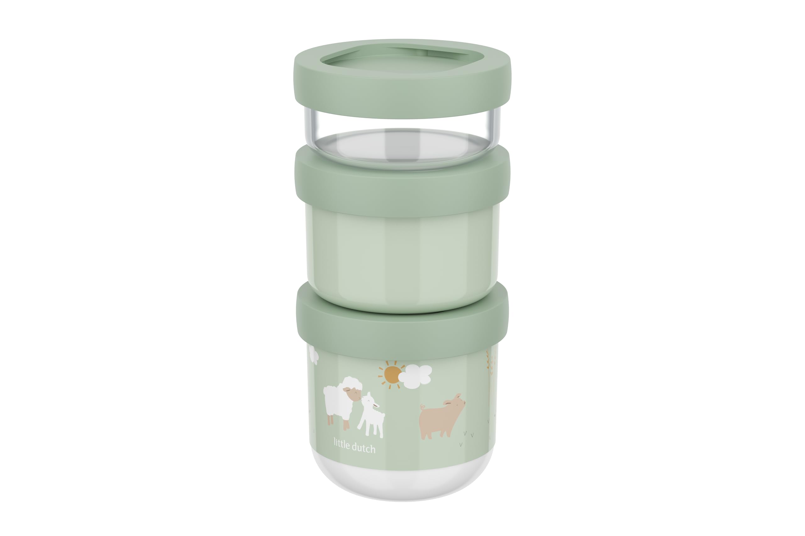 Mepal Snackbox Stack 3 pieces Mio Little Dutch, Stack as many as you need, Microwave and Freezer Safe, Leakproof, 100 and 175 and 275 ml, Little Farm