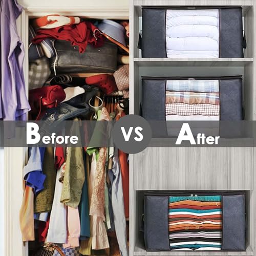 KURNI Storage Bags Clothes Organizer 6 Pack Grey, Large Moving Boxes With Top Lid 90L Capacity, 3 Sided Zipper Storage Box. Dust/Mites & Moisture Proof 60 x 43 x 35cm - Image 8