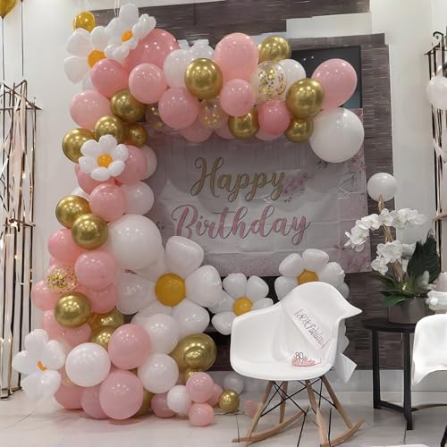 Image of Pink Gold Balloons Set, 60Pcs 12 Inch Pastal Baby Pink Metallic Gold White Balloon with Gold Confetti Latex Balloons for Girls Women Birthday Wedding Baby Bridal Shower Party Decorations Supplies