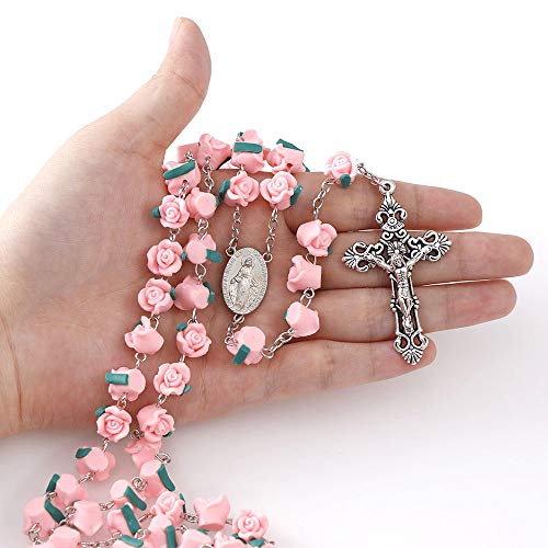 Rosary Beads Catholic - 6 Color, Confirmation Gifts for Teenage Girl, Polymer Clay Rose Necklace Jewelry, Silver Alloy Cross Necklace for Women, Gifts for Women2