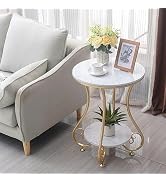 ENIQE STORE Simple Modern Bedside Side Table with Farmhouse Accent Coffee Table, Engineer Top Met...