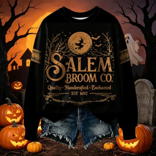 Halloween Sweatshirt Women Fall Printed Sweatshirts Crewneck Long Sleeve Witch Tee Pullover Tops - image 2