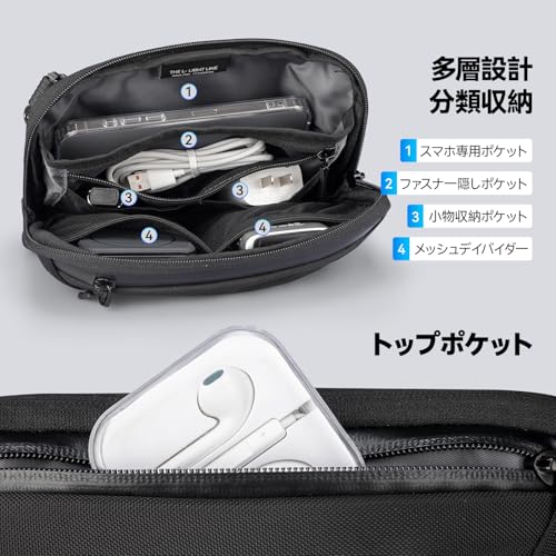 [MARK RYDEN] ショルダーバッグ メンズ 小さめ ミニ ガジェットポーチ 撥水加工 軽量 斜めがけ ワンショルダーバッグ オーガナイザー 多機能 バックインバック トラベルポーチ 旅行 出張 お出かけ