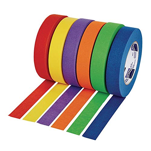 Image of Colorations Colored Painters Masking Tape Kids Craft Set, 1-Inch x 60 Yards, Set of 6, Multicolor Craft Tape Bulk for Kids, Artists, Curves, DIY, Watercolor and Paint, STEM Activities