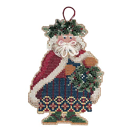 Holly and Ivy Santa Beaded Counted Cross Stitch Ornament Kit Mill Hill 2001 Woodland Santas MHWS9