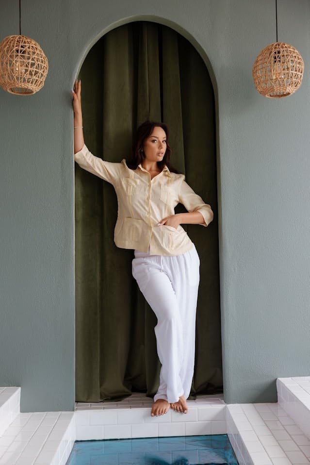 Mojito Women's Premium Linen Guayabera Shirt – 3/4 Sleeve Traditional 4-Pocket Style - Image 3