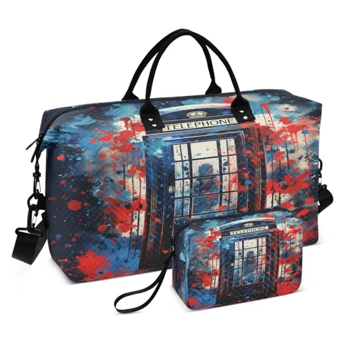 Abstract Telephone Box Art Sports Swim Gym Bag Weekender Duffel Travel Bags Handbag with Makeup Storage Bag for Girls Men
