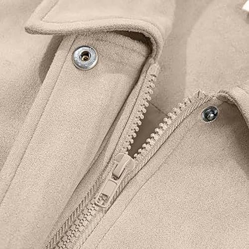 Houjibfa Faux Suede Jacket Women Cropped Zip Up Lapel Collar Fall Coats - image 5