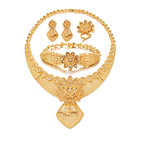 Dubai estilo chapado en oro conjuntos de joyas para mujeres collar pendientes africano esposa regalos boda fiesta adornos dorado