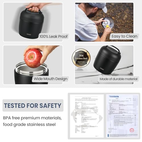 Image of wiwens Thermo Food Jar for Hot Food Adults 32OZ Soup Thermo Lunch Containers Wide Mouth Vacuum Insulated Stainless Steel Leakproof Bento Box with Spoon