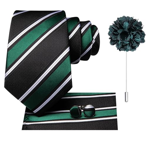Image of Dubulle Mens Tie and Lapel Pin Paisley Striped Floral Necktie for Men Pocket Square Cufflinks 4PCS Set Wedding Party