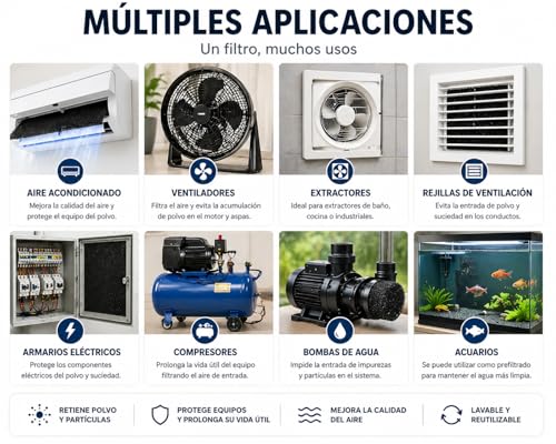 Miniatura 4 de Recambio Filtro Aire Acondicionado Plancha Espuma Filtrante De Poliuretano Para Climatización, Filtros De Aire, Rejillas 200 X 100 Cm Espesor 5mm Ventidad 30