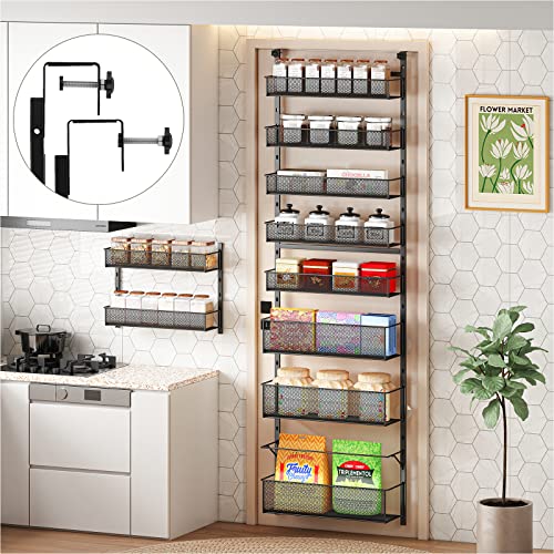 Pantry Door Organizer，Wall Mount Spice Rack，Hanging & Wall Mounted Over The Door Pantry Organizer，8-Tier Adjustable Hanging Spice Rack，Wire Baskets For Storage Pantry，Pantry Door Spice Rack ,Metal #TOP4