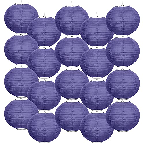 WIRESTER 20 Pack Lanterns (14 Inch) Tissue Paper Decorations for Wedding, Party, Birthday, Baby Shower - Deep Purple