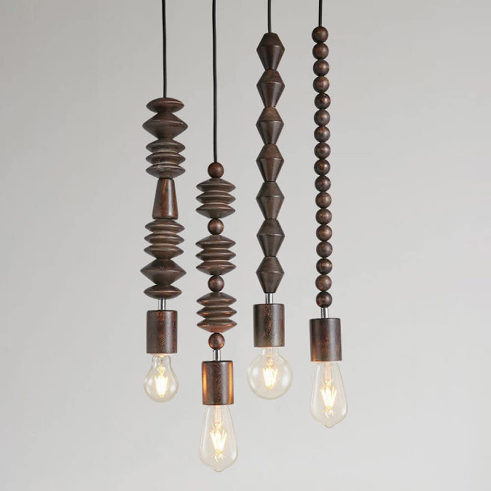 Suspension en perles de bois lustre antique rustique pour îlot cuisine