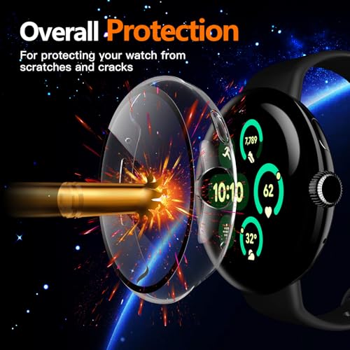 Image of Misxi 2-Pack Hard PC Screen Protector Case Compatible with Google Pixel Watch 3 (2024) 45mm, Easy Installation Lightweight Ultra-thin Protective Cover for Pixel Watch 3, 1 Starlight + 1 Transparent