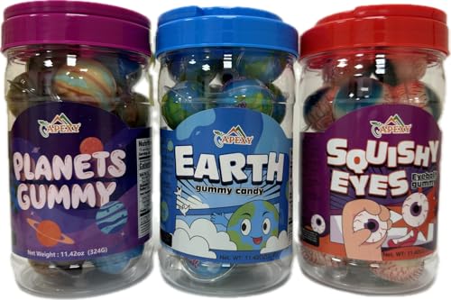 Apexy Planet Gummy Candy with Fruity Liquid Center Fat Free Fun & Delicious Space- Themed Treats Great for Halloween, Birthday, Trick Or Treat, Party 11.42oz Variety Pack (Variety Pack of 3B)