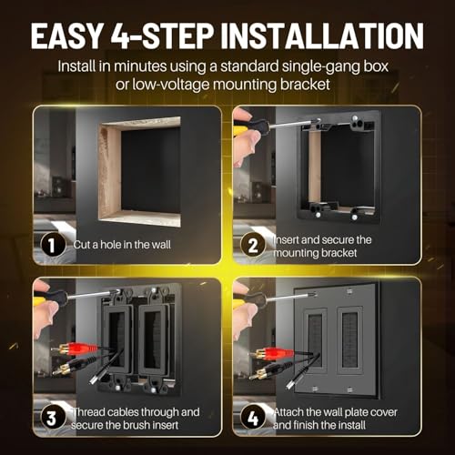 TNP Black Brush Wall Plate Cable Pass Through Cover, Single Gang, 1-Pack - image 9