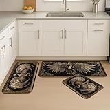 Dragon Memory Foam Kitchen Mats, Vintage Gothic Decor Rugs, Cushioned Non Slip Washable Mats for Kitchen 3Pcs
