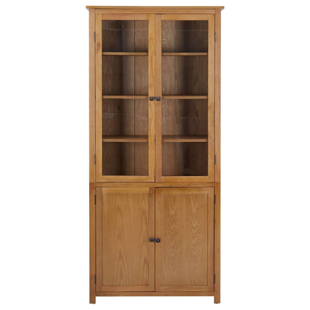 vidaXL Libreria con 4 Ante Armadio con Ripiani Armadio per Libri Armadietto Mobile con Scaffali 90x35x200 cm in Legno Massello di Rovere e Vetro