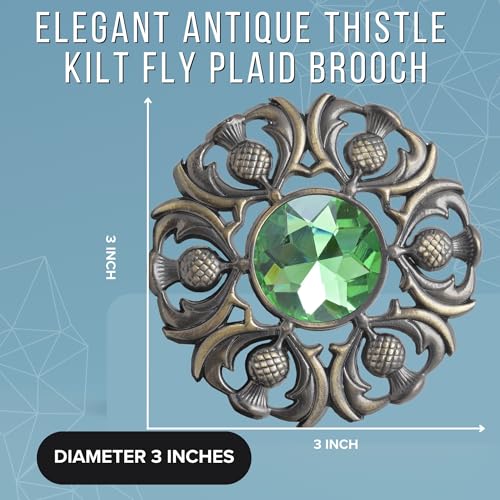 Image of Luxurious Scottish Kilt Fly Plaid Brooch - Premium Thistle Design Adorned with Sparkling Stones, Handcrafted Tartan Sash Pin, Luxurious Accessory for Women's Highland Dress