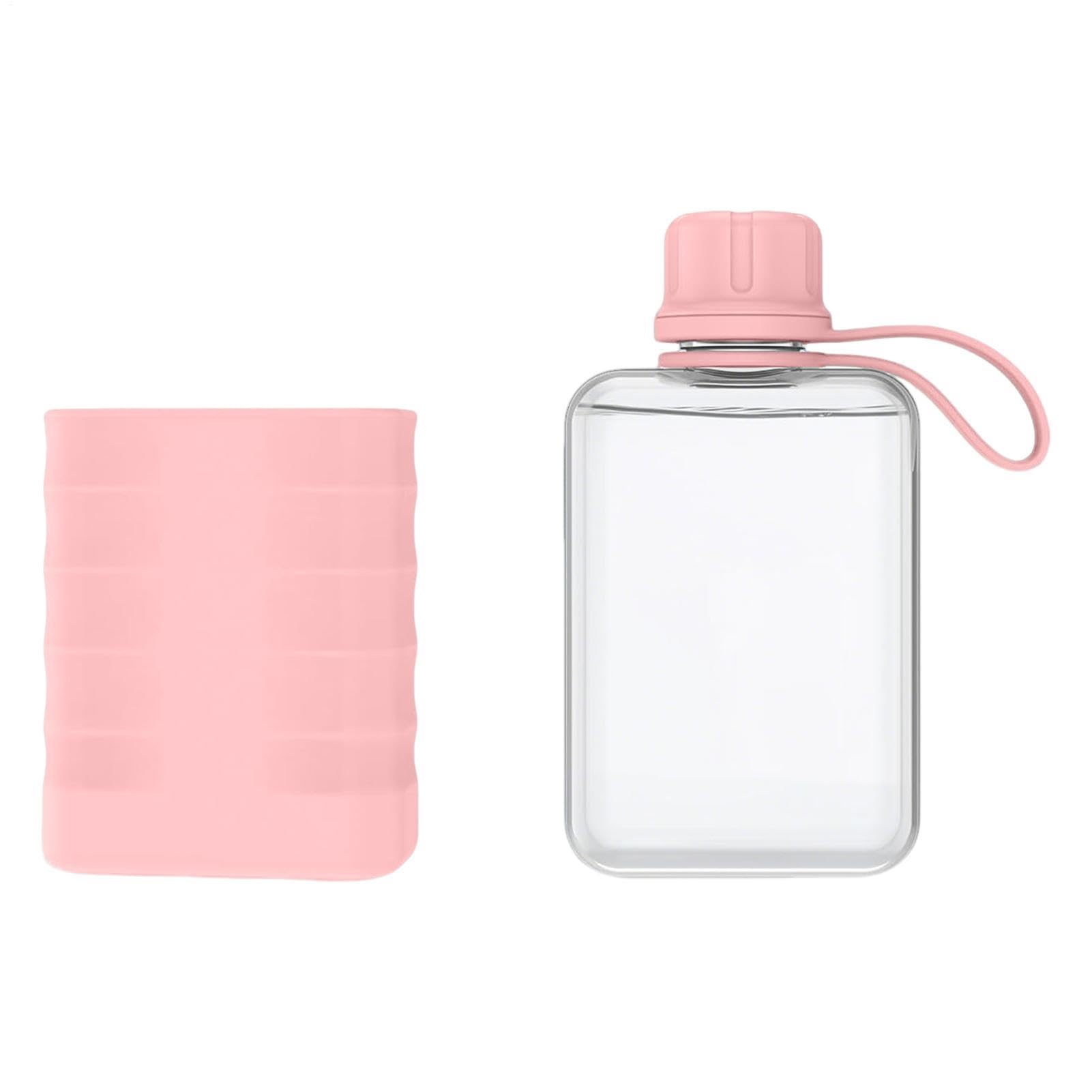 Square Water Bottle Flat | 240ml Leakproof Lightweight with Silicone Case,Ultra Slim Water Bottles | for Office Travel Fitness Outdoor Camping Hiking Cycling Bags Purses Backpacks
