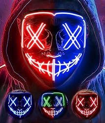 AnanBros Máscara de Halloween con luz LED que brilla en la oscuridad, 3 modos de iluminación para juegos de disfraces, cosplay y fiestas