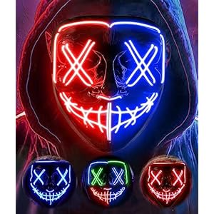 AnanBros Mascara LED Halloween, la Purga Mascara LED, Halloween Purge Mask 3 Modos de Iluminación, Brilla en la Oscuridad Mascara la Purga LED para Fiestas de Disfraces Cosplay Carnaval
