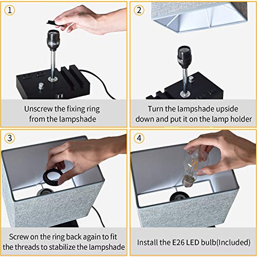 Table Lamp, Cshidworld Bedside Lamp with 2 USB Charging Ports, 3-Way Dimmable Lamp USB Table Lamp with 2 AC Outlets, Nightstand Lamp with LED Bulb, Perfect for Bedroom, Living Room, Study Room - Thumbnail 7