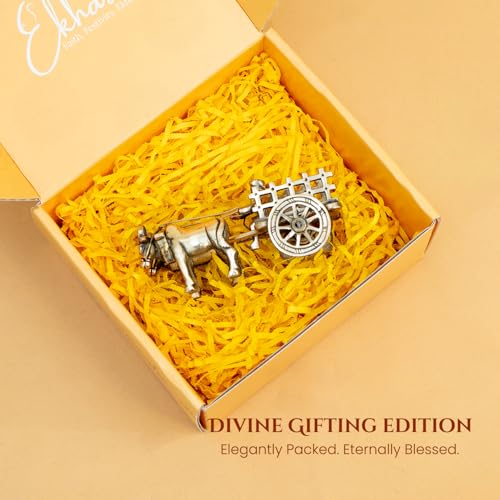 Image of Ekhasa 100% Pure Brass Bullock Cart with Gift Box | Decorative Showpiece for Home Decor New Home Item | Indian Souvenir Gift for Foreigners Housewarming Grah Pravesh Wedding Diwali Gift