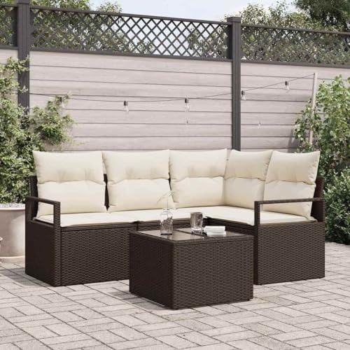 QJBSAVVA Gartensofa Set 5-TLG Braun Creme Poly Rattan Ecksofa Tisch 55...