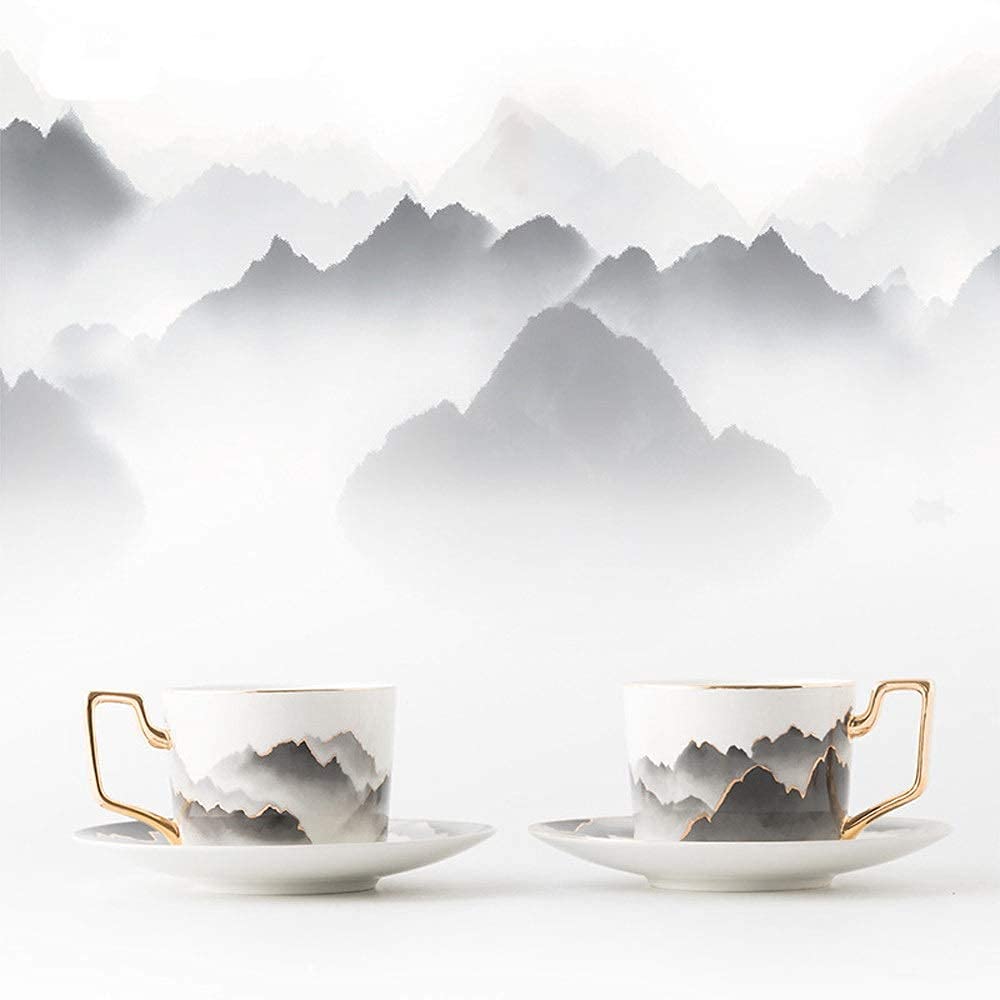 Mug à café en céramique avec Soucoupe dorée, idéal pour la Maison, Le Bureau ou Le Restaurant. Convient également pour Les Lattes et cappuccinos.