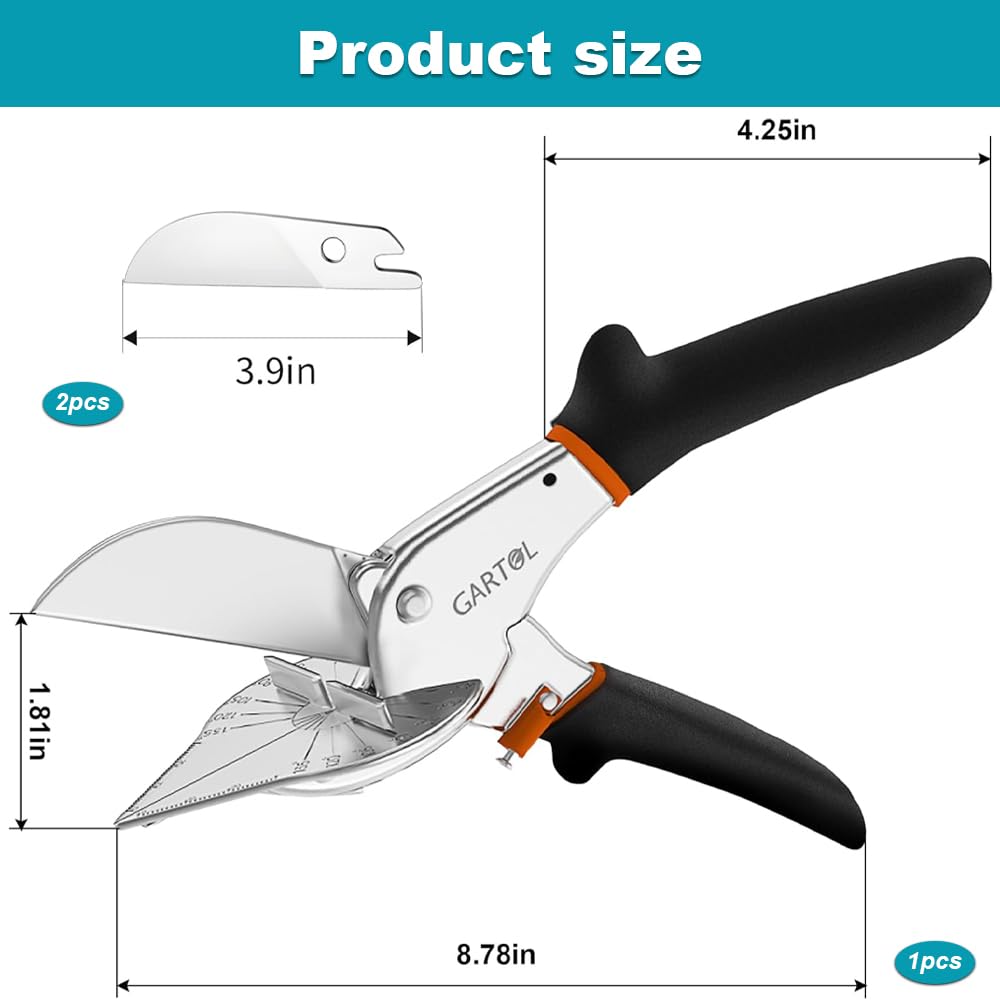 Mitre Shears, 45-135 Degree Adjustable Angle Scissors with 2 Spare Blades, Multifunctional Trunking Shears for Vinyl Wood Molding Trim - Image 2