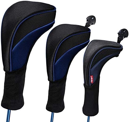 Black Golf Club Head Cover Driver 1 3 4 5 7 X Fairway Woods Headcovers, Golf Accessories Hybrid Head Covers Set with Interchangeable Tags Fits All Fairway and Driver Clubs (Blue)