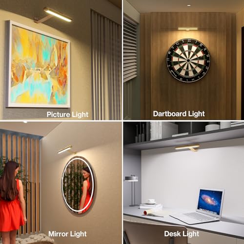 Image of Olafus Wireless Picture Light Rechargeable Battery Operated, Remote Control Painting Lamp with Removable Tube, Infinitely Dimmable, Timer, Photo Frame Art Light, Gallery Display Wall Light, Gold