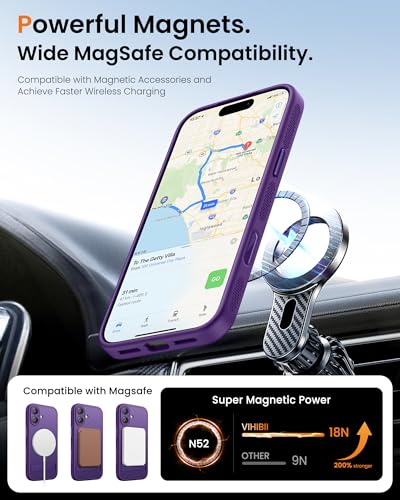 Image of Vihibii for iPhone 17 Cover with Stand & Camera Control, [Compatible with Magsafe], Full-Cover Lens Protection, Rugged Hard Back & Silicone Edge, Non-Slip Translucent Slim Case, 6.3 inch 2025, Purple