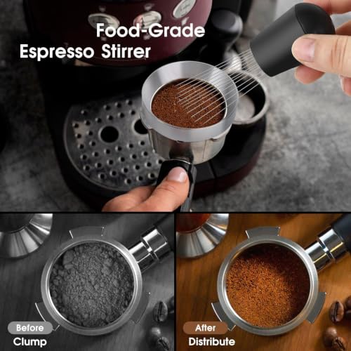 Image of WDT Tool Coffee Needle Stirrer,ABS Shell & Stainless Steel Needles | Stainless Steel Needle Stirrer with ABS Handle and Standing Base,Espresso Distribution Tool for Portafilter, Black