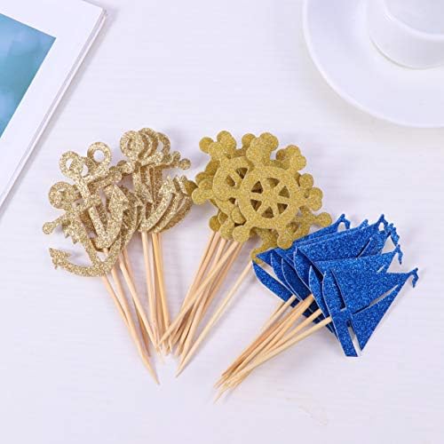 Kisangel 24 Pcs Cupcake Toppers Nautical Cake Topper Anchor Boat Cake Picks Cake Toppers for Festival Party Banquet Birthday