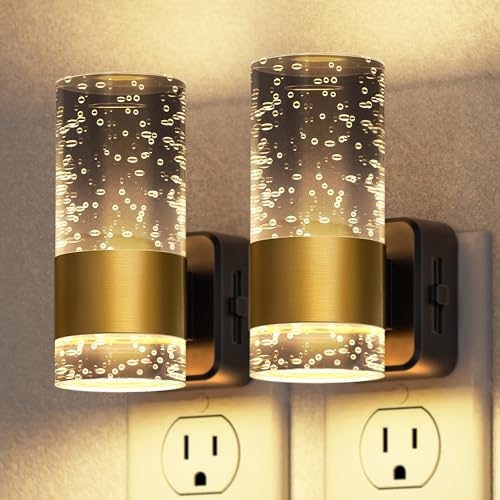 2-Count Briignite 0-100LM Dimmable LED Plug-In Night Lights w/ Bubble Design & Dusk-to-Dawn Sensor (3000K, Gold or Black Ring) - image 1