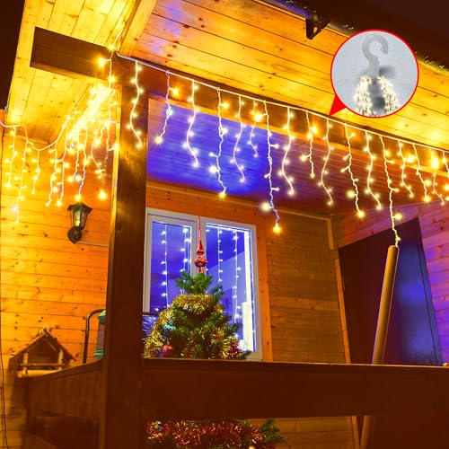 Miniatura 5 de Gylefy Luces Navidad Exterior 10m 400 Led Prolongable Cortina Guirnalda Luces De Cascada Para Navidad Decoración Impermeable Temporizador 8 Modos Memoria -Blanco Cálido
