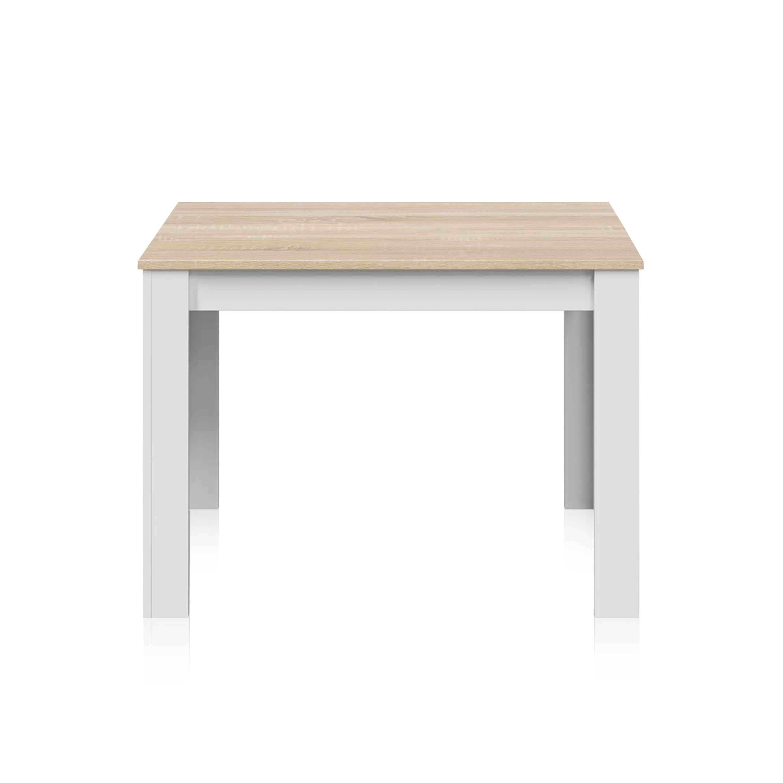 duehome | Mesa Auxiliar Fija, Mesa Comedor o Cocina, Acabado en Color Blanco Artik y Roble Canadian, Modelo Dina, Medidas: 109 cm (Ancho) x 67 cm (Fondo) x 78 cm (Alto)