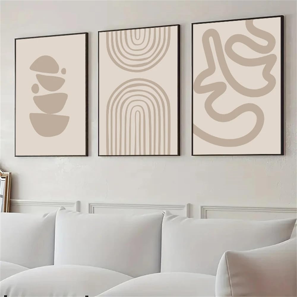SOBMQ Poster-Abstract Beige Bohemia Lines Wall Art Posters Canvas Painting Modern Geometry Print Pictures Nordic Poster For Living Room Decor-60 * 70cm-3PCS (No Frame)