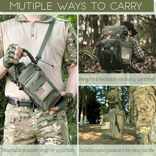 Image of 64 Oz Insulated Water Bottle with Sleeve (All Military Green) - Half Gallon Water Jug with Handle - Stainless Steel Sports Water Bottle for Gym Workout Hiking Tactical Bottle with Pouch