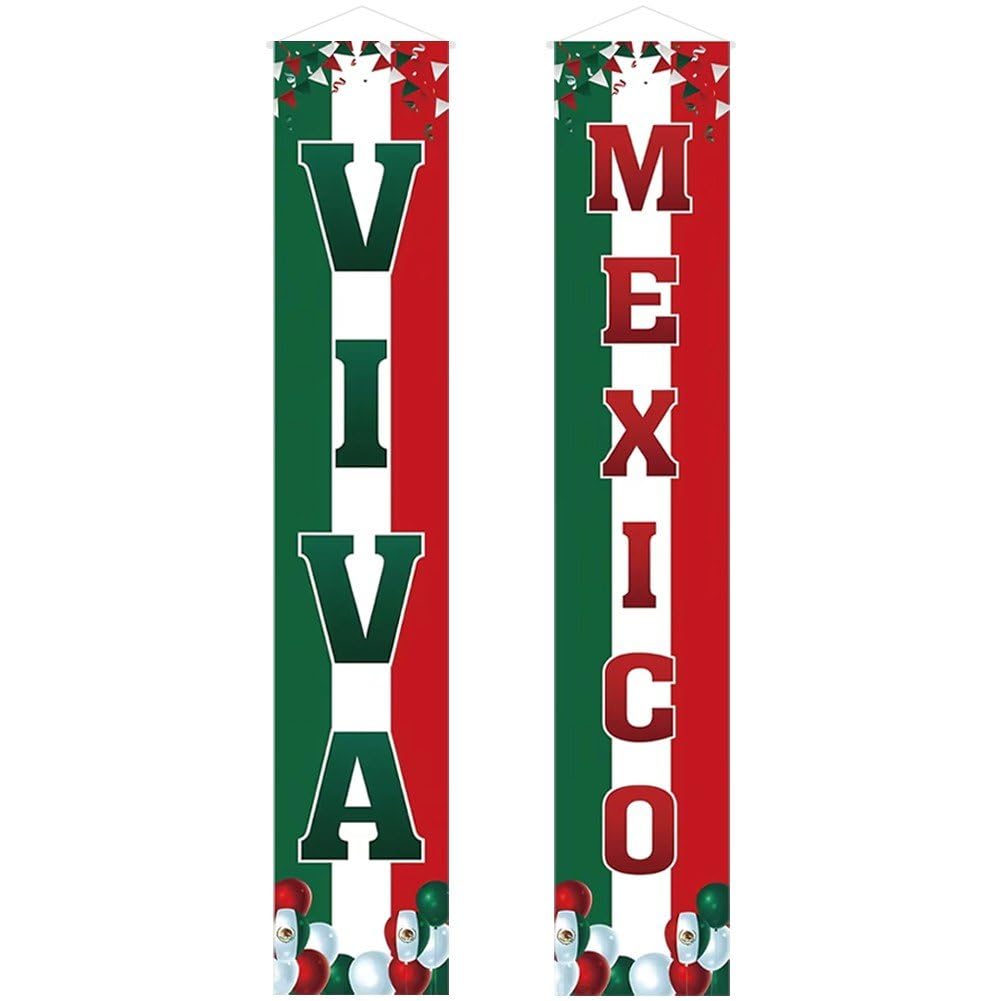 Ppmter Viva Mexico Porch Banner Dia De La Independencia Mexican Independence Day Party Front Door Wall Hanging Banner Indoor Outdoor Decoration