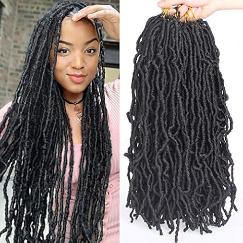 Leeven 18 Inch 7 Packs Pre-looped New Faux Locs Crochet Braids 126 Roots Natural Black Soft Locs Crochet Hair 1B# Goddess Locs Hair Extension Curly Faux Locs Braiding Hair for Women Cover