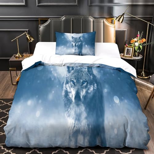 Funda nórdica suave de microfibra con cremallera y estampado digital de lobo 4