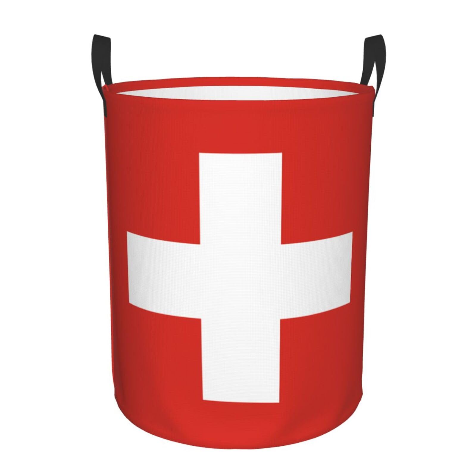M Collapsible Swiss Flag Print Circular Hamper Round