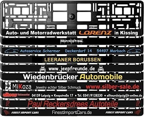 TEILE-24.EU Malinowski 2 Stück Kennzeichenhalter Schwarz mit Wunschtext Beschriftung Werbung Bedruckt