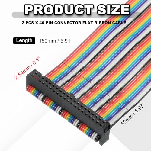 PATIKIL Cable De Cinta Plana Con Conector IDC De 40 Pines Paso De 2.54 Mm Longitud 150 Mm Ancho 50 Mm 2 Pcs Cable Doble hila Para Unidad IDE Impresora Electrónica Industrial DIY - imagen 2