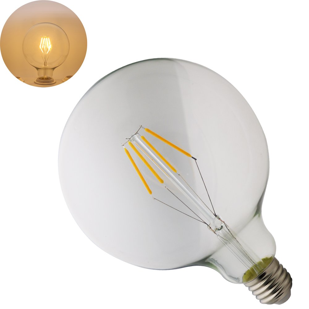 G125 LED bulbos del filamento E27, bulbos del oscurecimiento 4W, iguales a 40W bombillas incandescentes, 400 lm, luz blanca caliente, 2200K, bulbos del LED, zócalo estándar E27 (6 piezas)